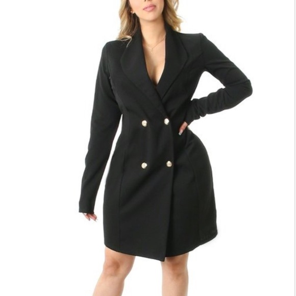 NEW TRENDY BLACK TUXEDO BLAZER DRESS - Picture 1 of 9